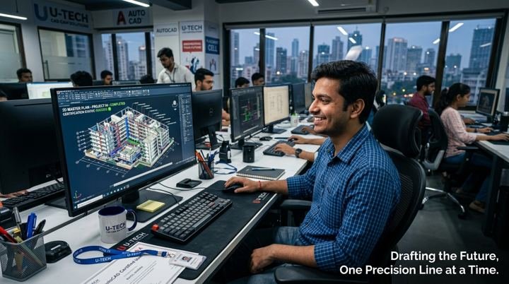 Student smiling after finishing his AutoCAD project